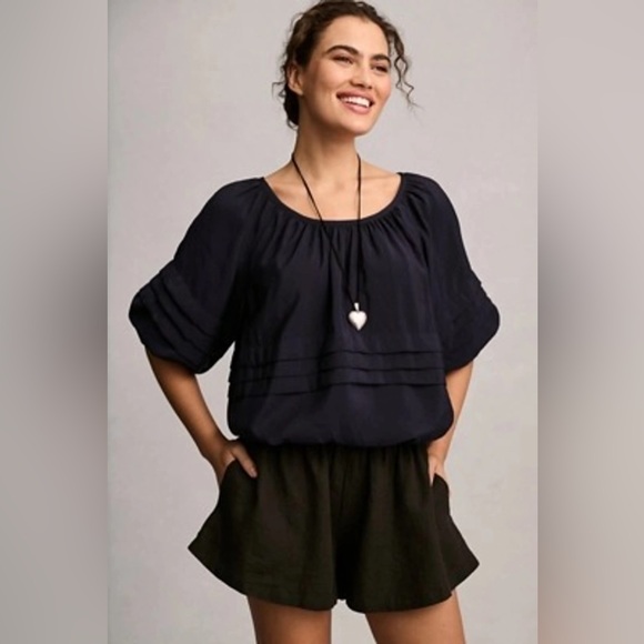 Maeve Tops - Maeve Anthropologie Navy Bubble Tiered Top Petite M